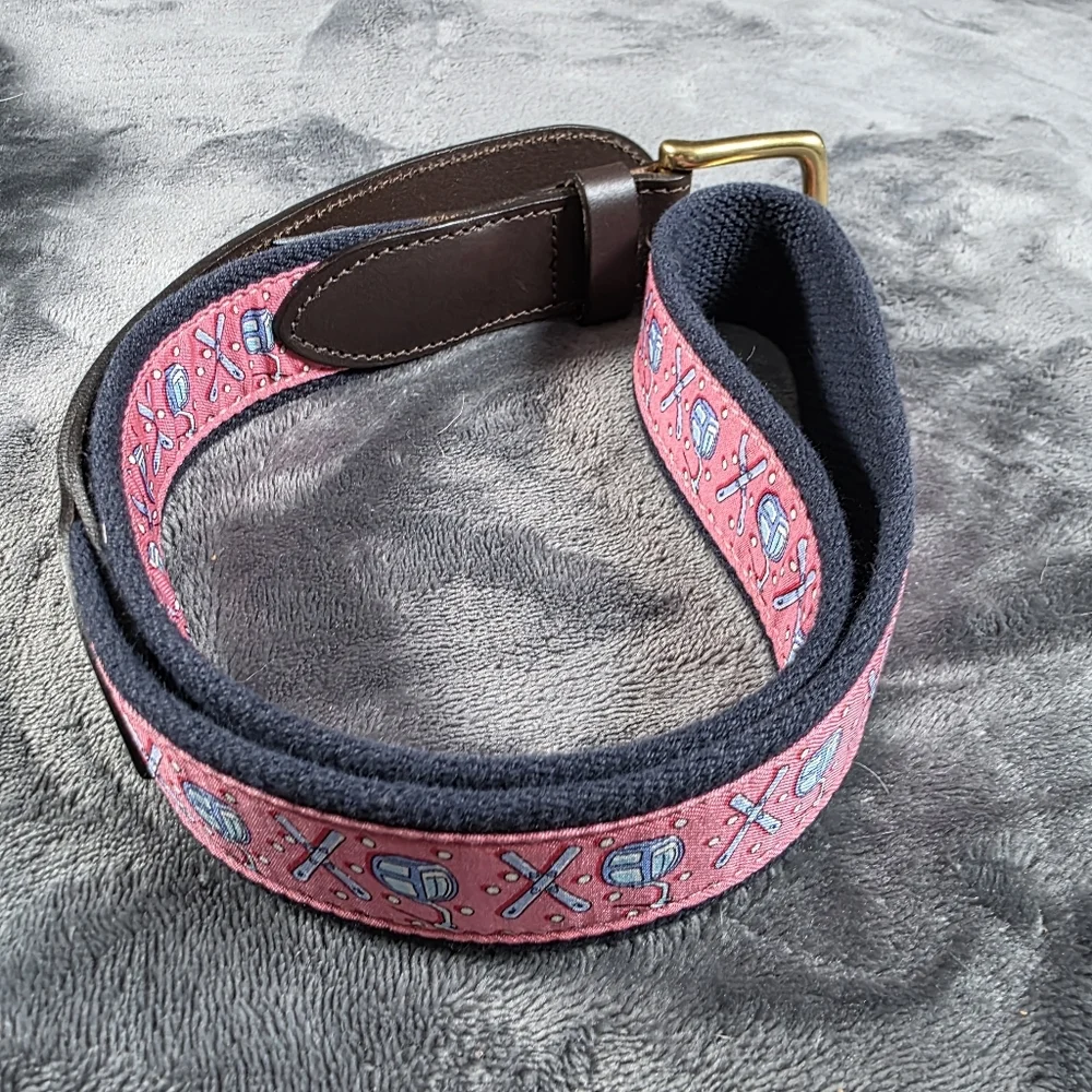 VINEYARD VINES Size 34 Pink Navy Belt Gondola Brown Leather